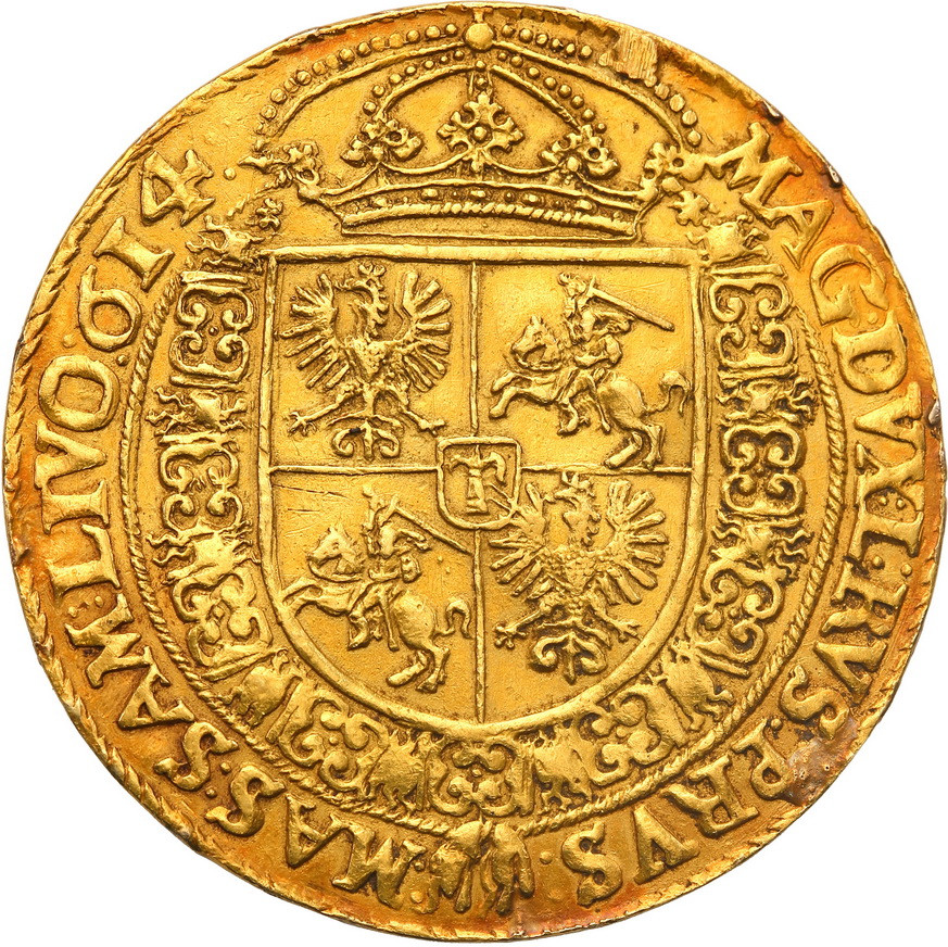 Zygmunt III Waza. Półportugał koronny (5 dukatów) 1614, Bydgoszcz ex. Karolkiewicz - RZADKOŚĆ R8